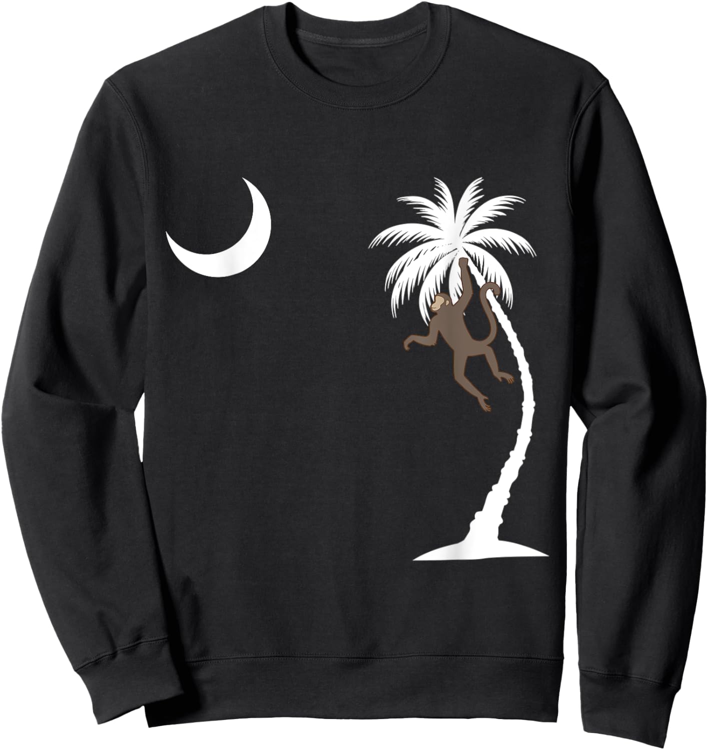 Monkey in a Palm Tree looking at a crescent moon SC Flag Sweatshirt - Sweatshirt | Black