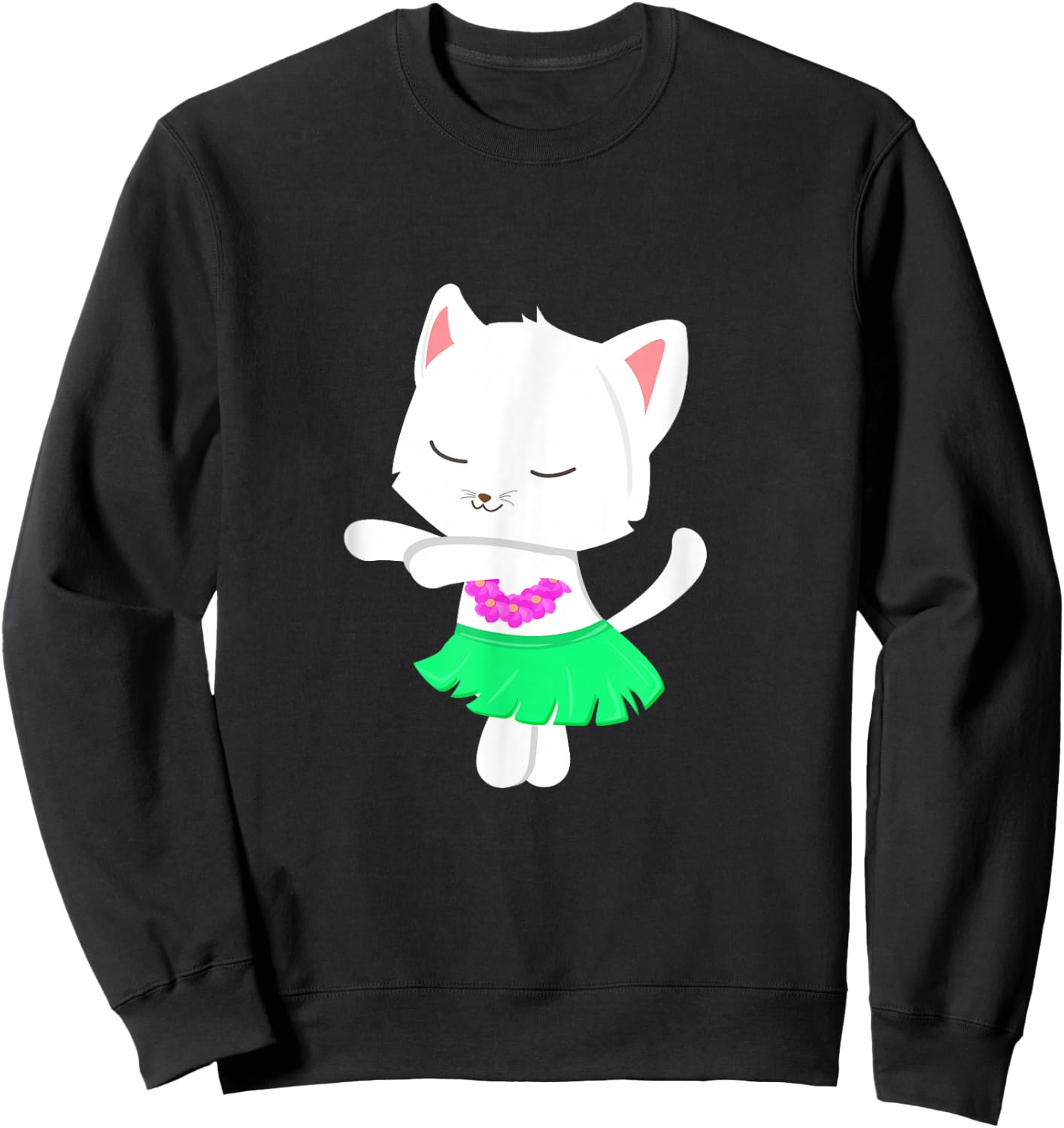 Cat Hawaiian Dance Hula Kitty Men Women Girls Kids Sweatshirt - Sweatshirt | Black
