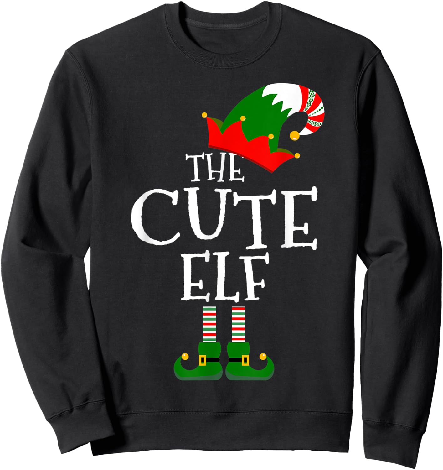 Funny The Cute Elf Matching Family Group Gift Christmas Sweatshirt - Sweatshirt | Black