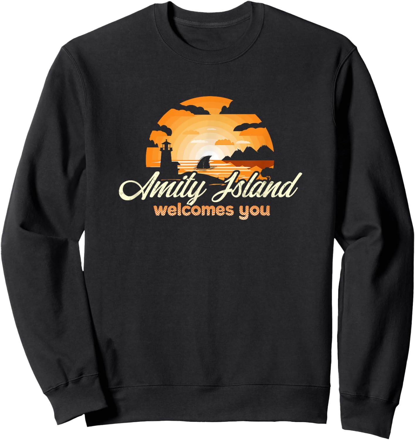 Amity Island Welcomes You Sunset Funny Shark Sweatshirt - Sweatshirt | Black