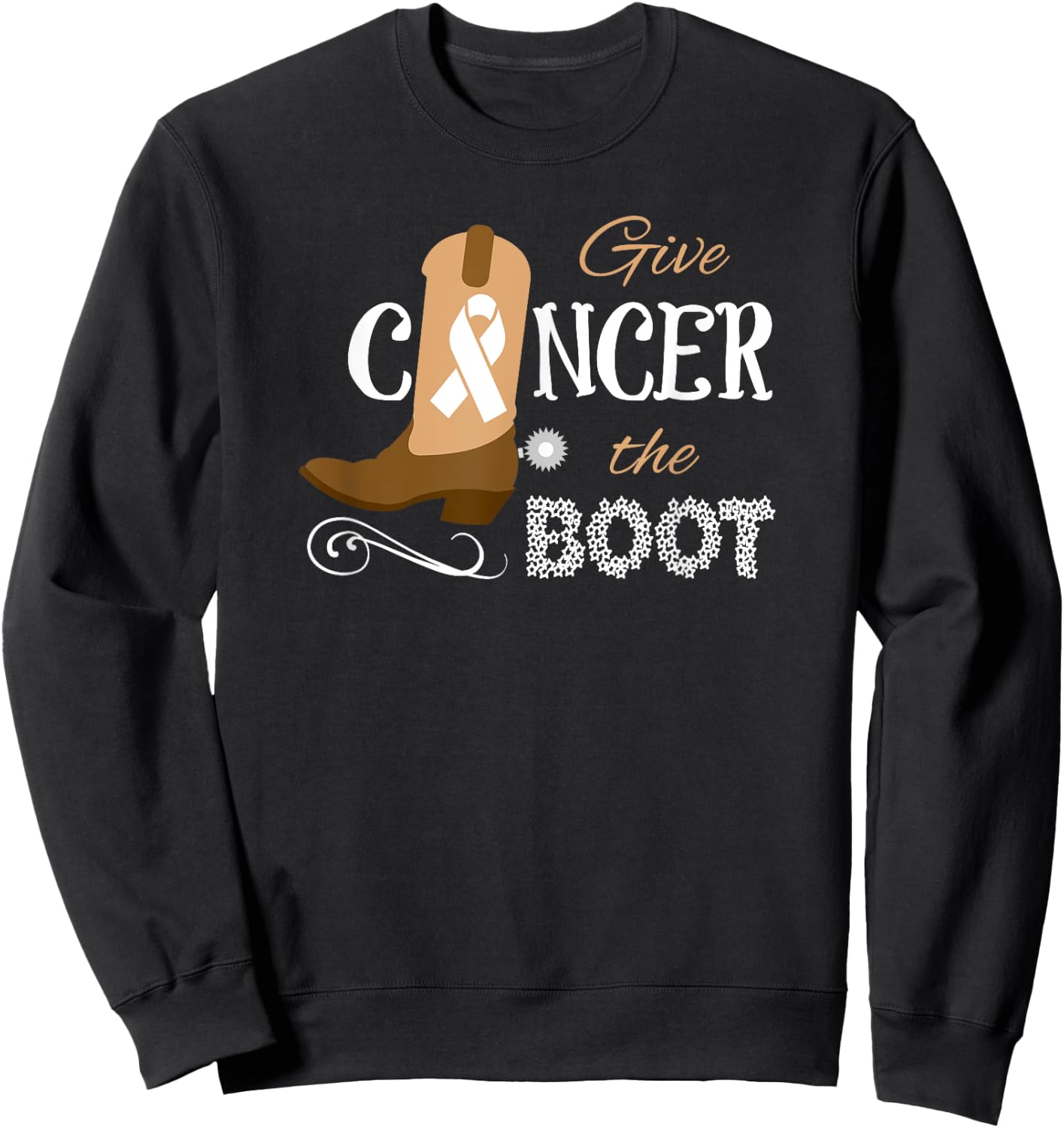 Give Cancer the Boot Kick Ribbon Pun Sweatshirt - Sweatshirt | Black