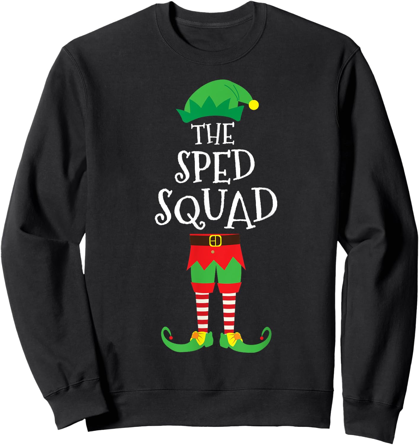 SPED Squad Elf Teacher Matching Christmas Party Pajama Sweatshirt - Sweatshirt | Black