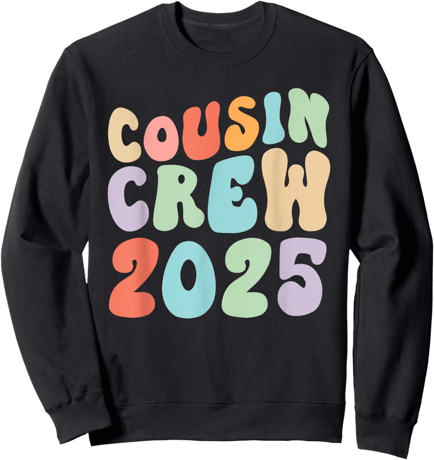 Vintage Cousin Crew 2025 Groovy Retro Design Family Matching Sweatshirt - Sweatshirt | Black