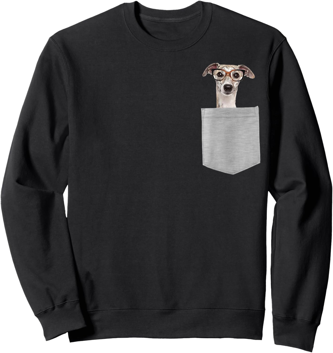 Dog in Your Pocket Greyhound with Glasses on Women Girls Kids Sweatshirt - Sweatshirt | Black