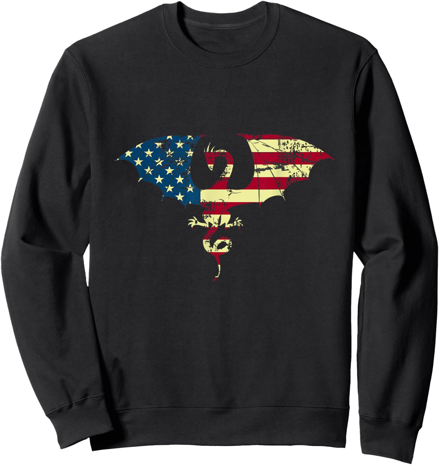 USA American Flag Winged Dragon Silhouette and Boys Sweatshirt - Sweatshirt | Black