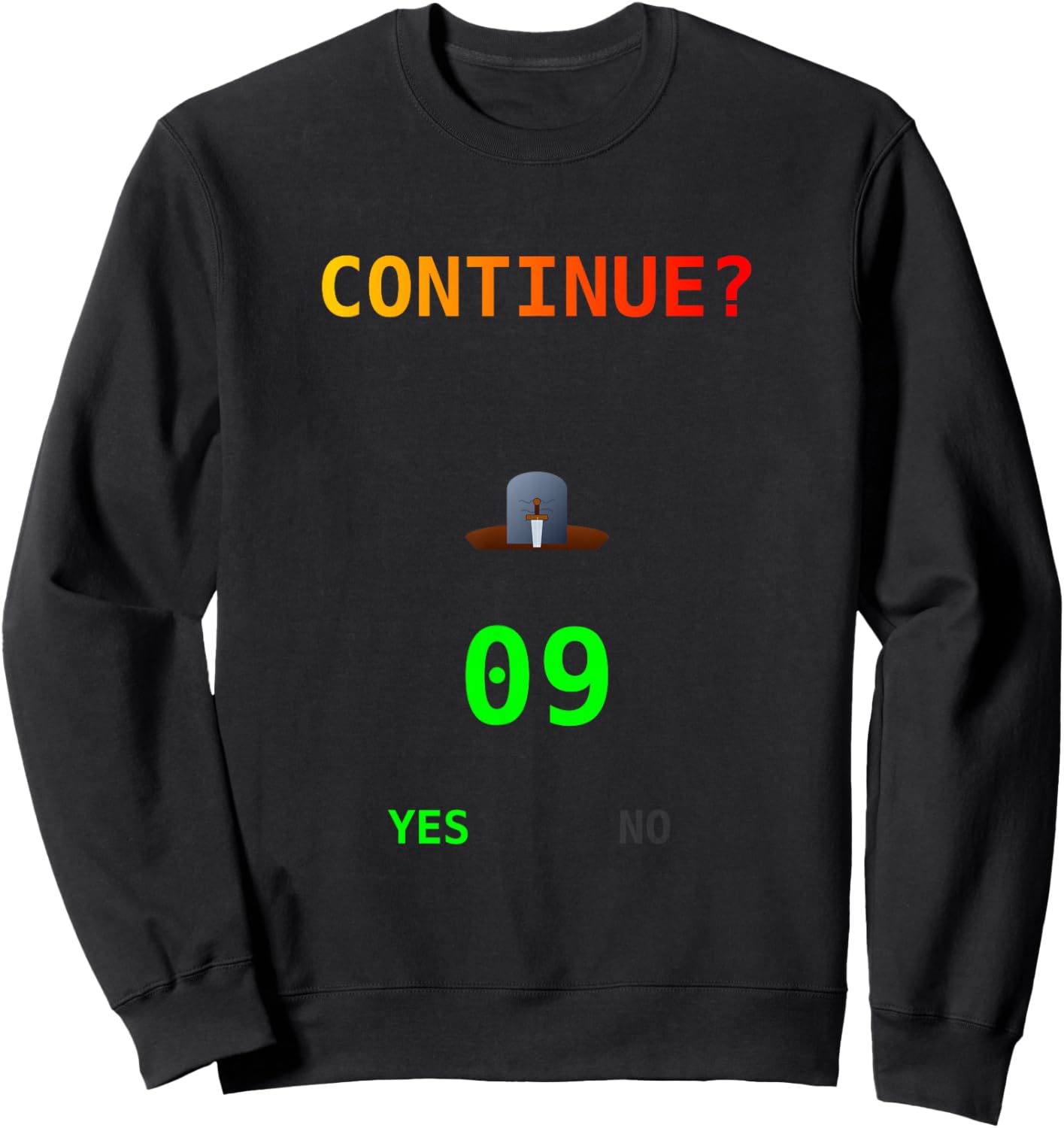 Retro Gamer Continue Countdown Arcade 09 Selection Graphic Sweatshirt - Sweatshirt | Black