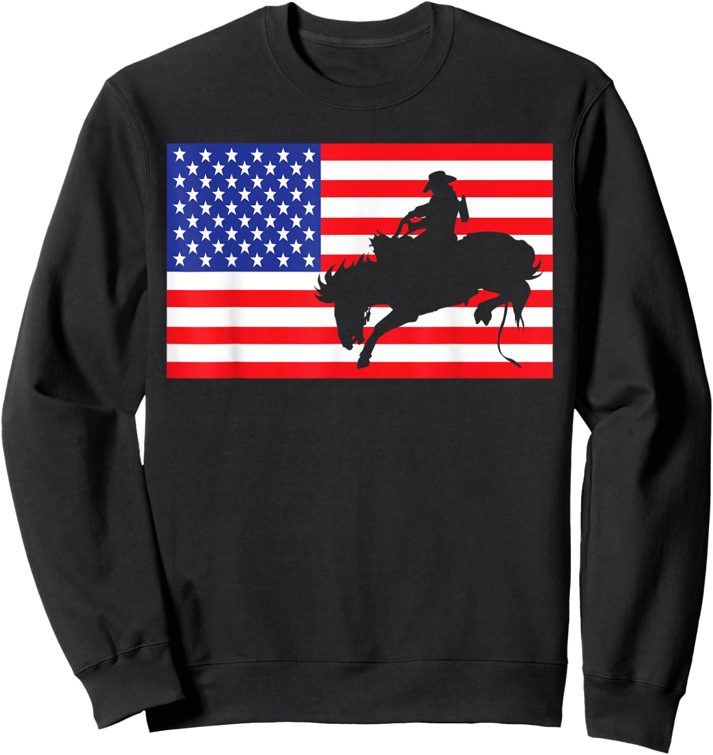 Rodeo USA American Flag Bull Rider Cow Cowboys 4th Of July Sweatshirt - Sweatshirt | Black