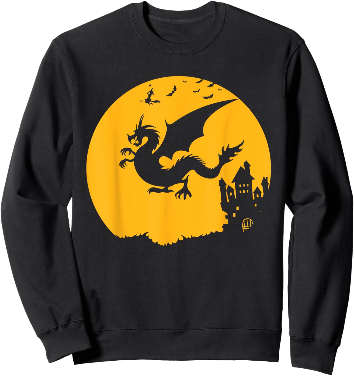 Dragon Halloween Bats Witch Haunted House Design Sweatshirt - Sweatshirt | Black