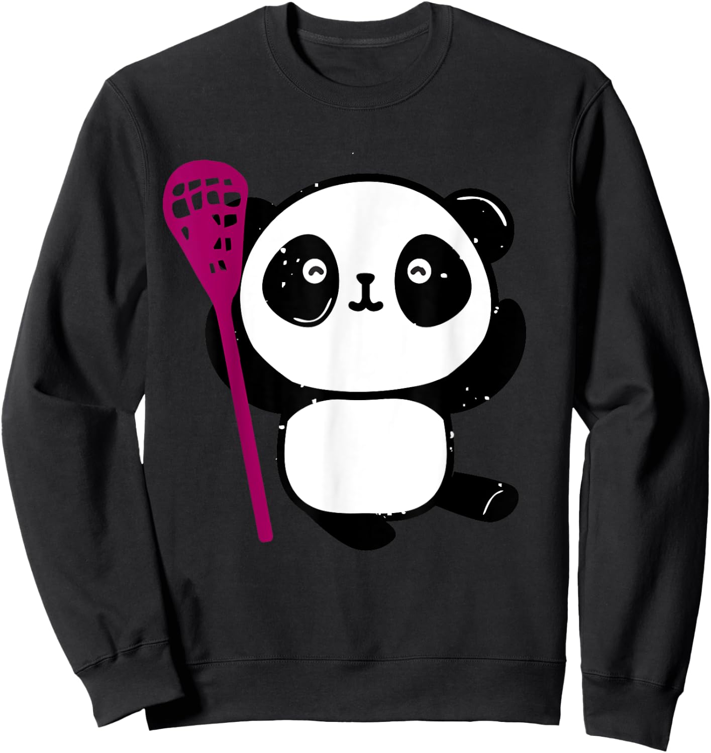 Cute Lacrosse Girl Panda with Lax Stick Lacrosse Sweatshirt - Sweatshirt | Black