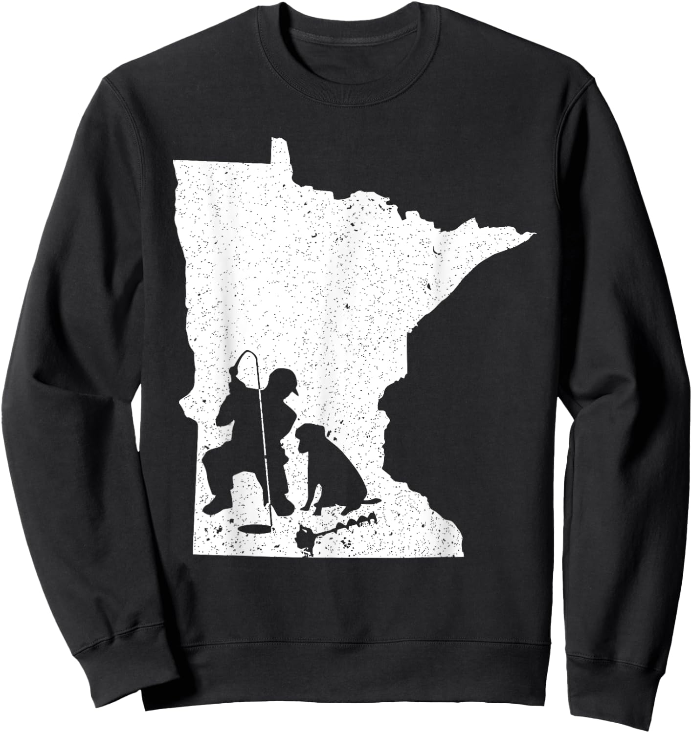 Vintage Minnesota Ice Fishing & Dog Dad Gift Men Women Girls Kids Sweatshirt - Sweatshirt | Black