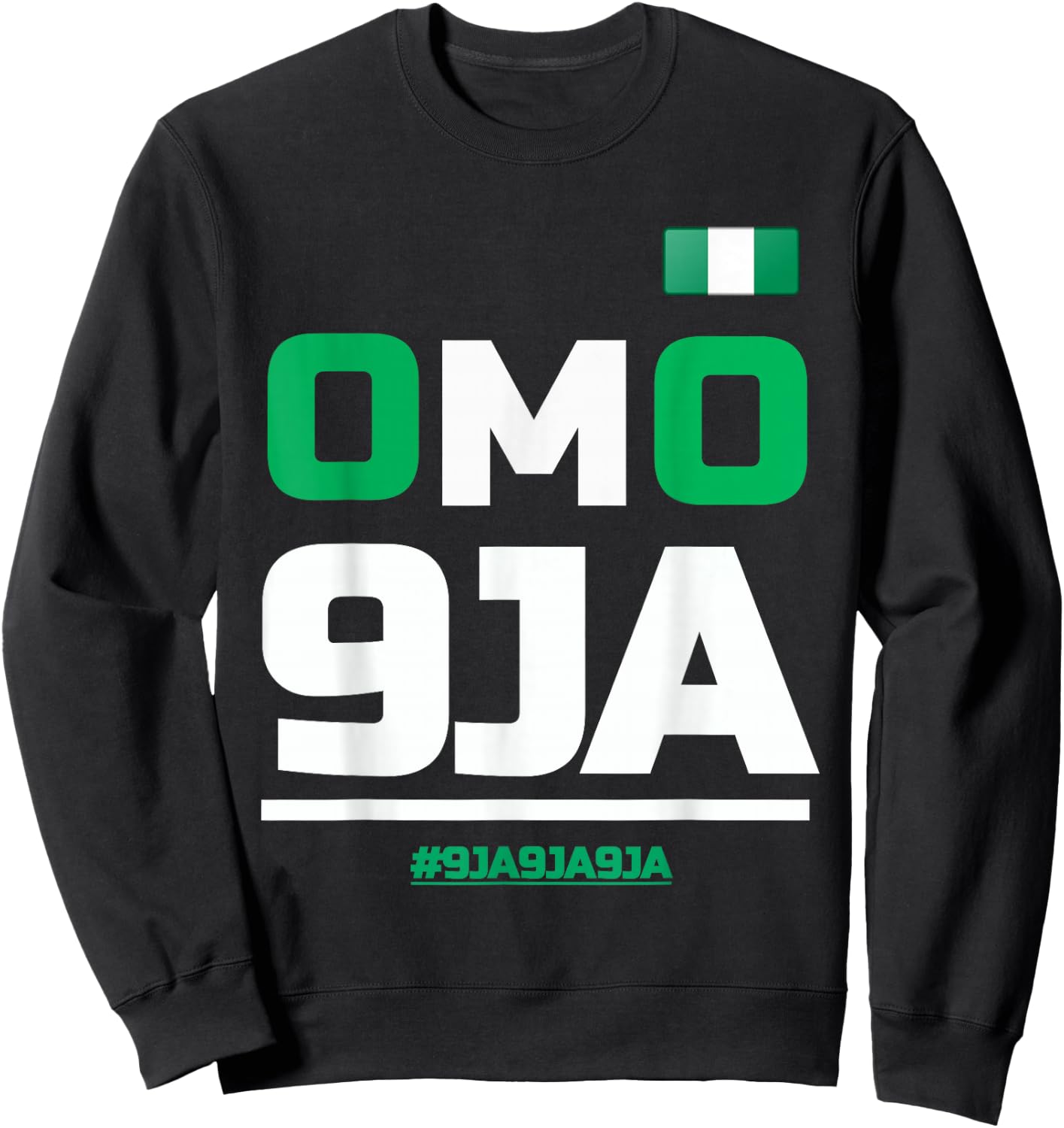 OMO 9JA with Nigeria Flag in Heart, Nigerian Sweatshirt - Sweatshirt | Black