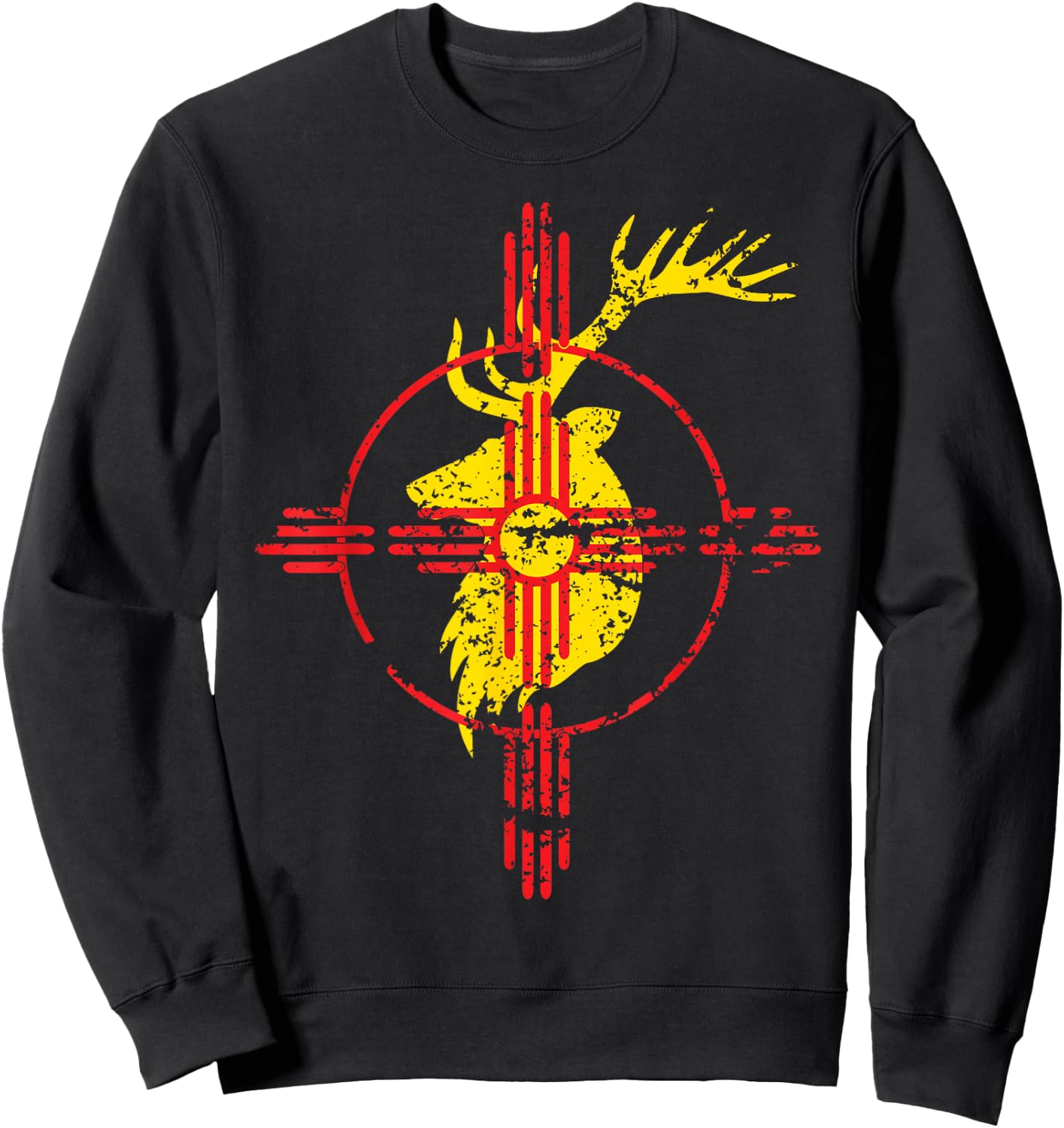 New Mexico State Flag Elk Hunting Zia Symbol Design Sweatshirt - Sweatshirt | Black