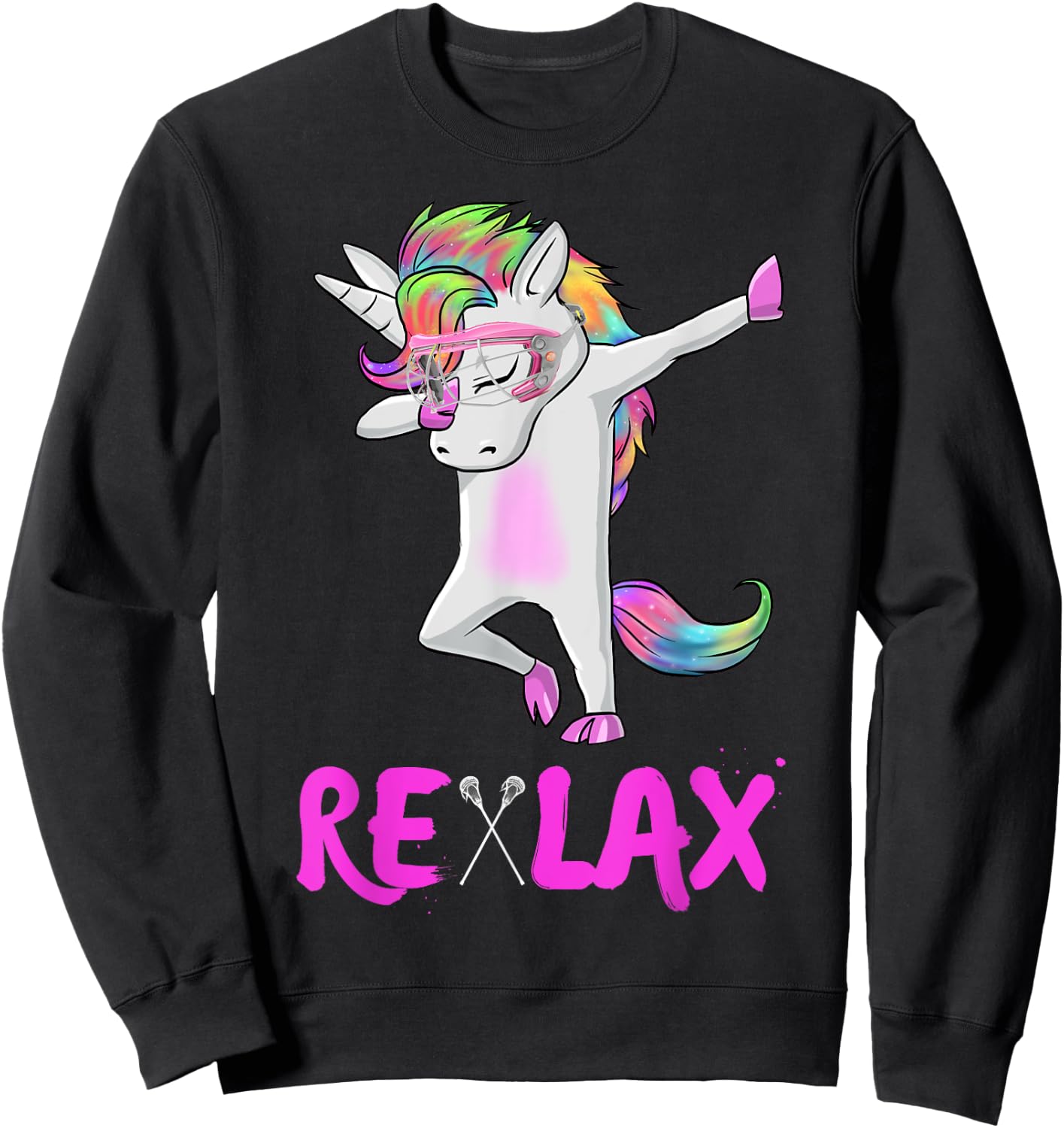 reLAX unicorn dab youth lacrosse Lacrosse funny Sweatshirt - Sweatshirt | Black