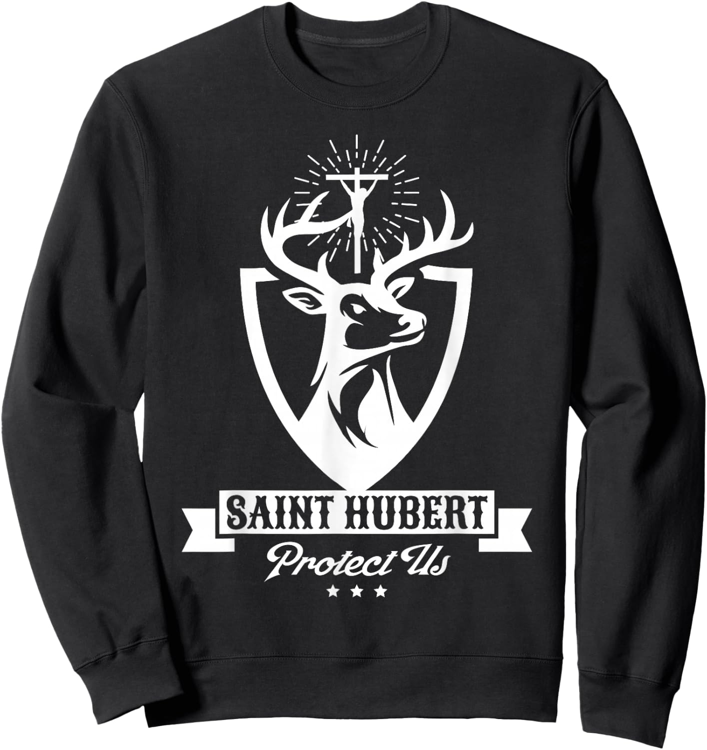 St. Hubert Hubertus Patron Saint of Hunter Stag Sweatshirt - Sweatshirt | Black