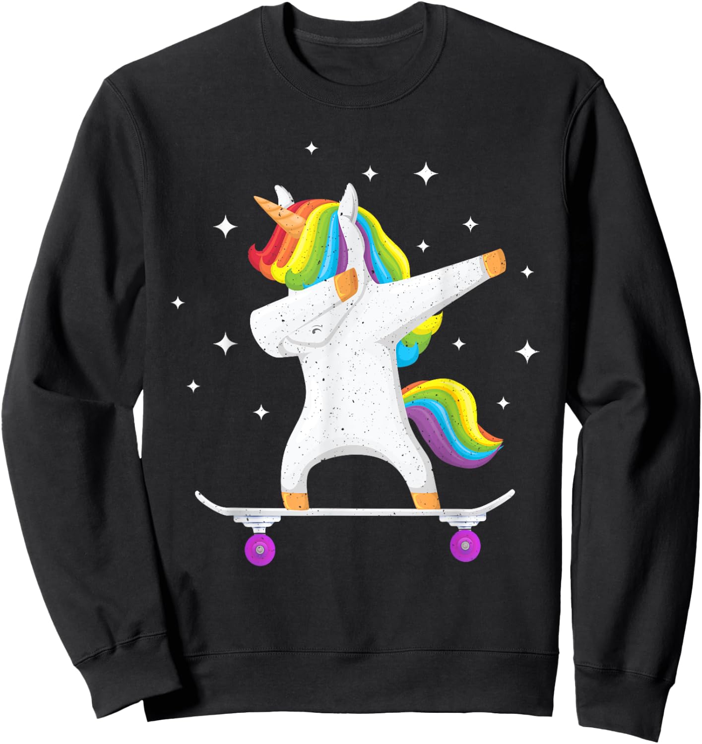Skateboarding Colorful Unicorn on Skateboard Gift Skater Sweatshirt - Sweatshirt | Black