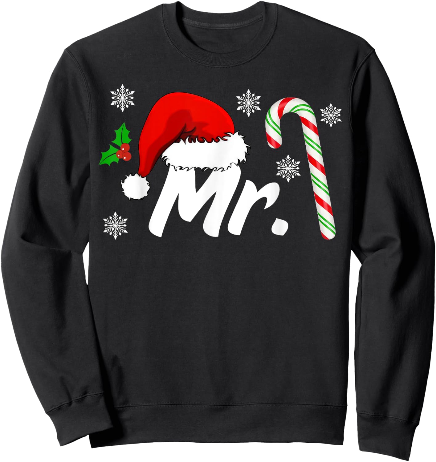 Mr And Mrs Santa Hat Couples Matching Christmas His And Her Sweatshirt - Sweatshirt | Black