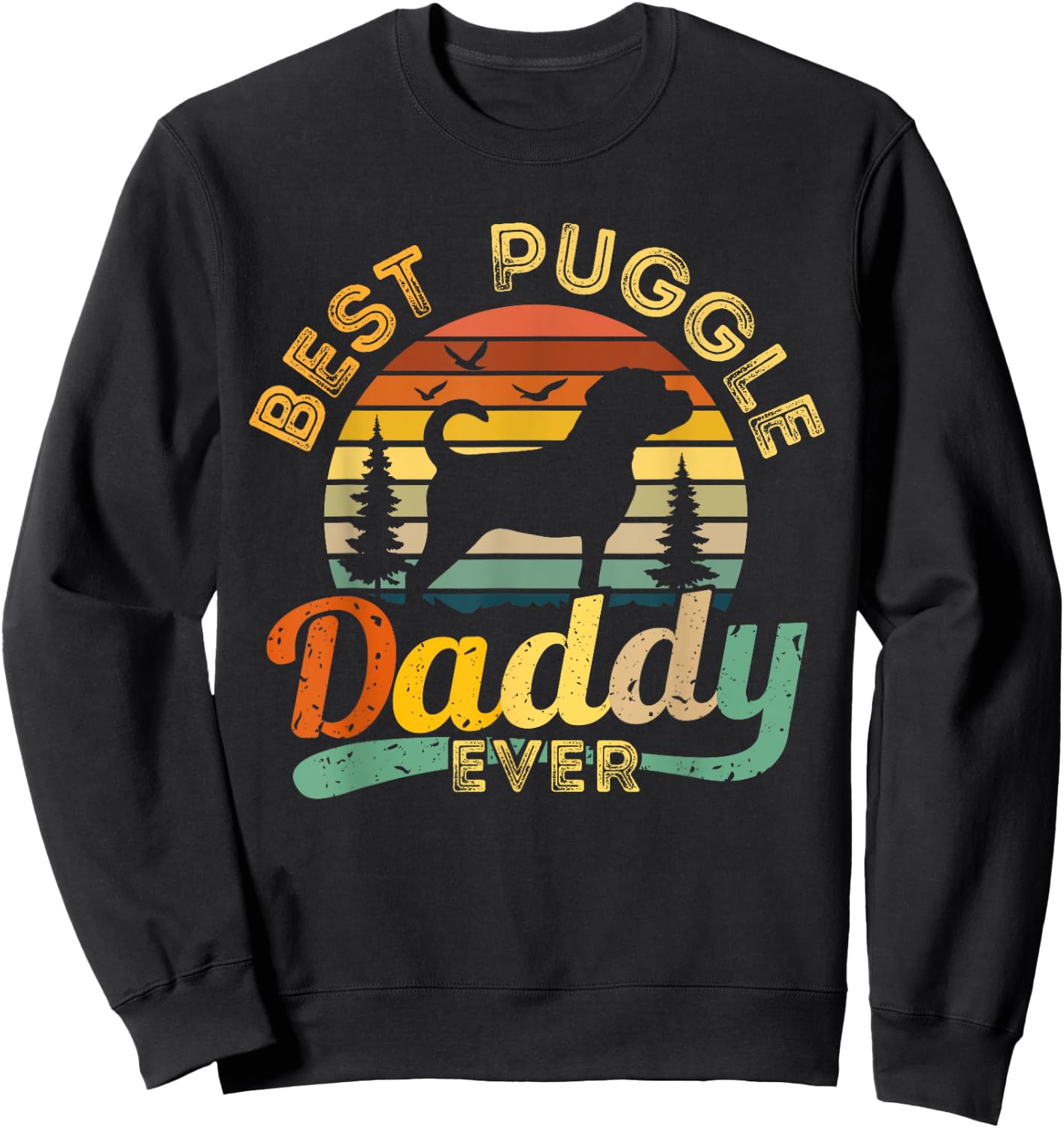 Puggle Dad Best Daddy Dog Lover Retro Vintage Gift Women Girls Kids Sweatshirt - Sweatshirt | Black