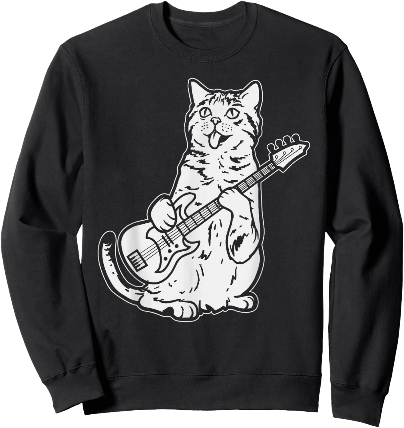 Cat Playing Bass Guitar Musician Animal Pet Music Lover Gift Sweatshirt - Sweatshirt | Black