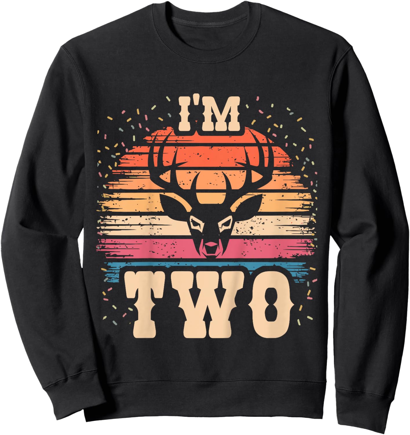 Kids Elk 2 Year Old Birthday Boy Girl 2nd Deer Birthday Sweatshirt - Sweatshirt | Black
