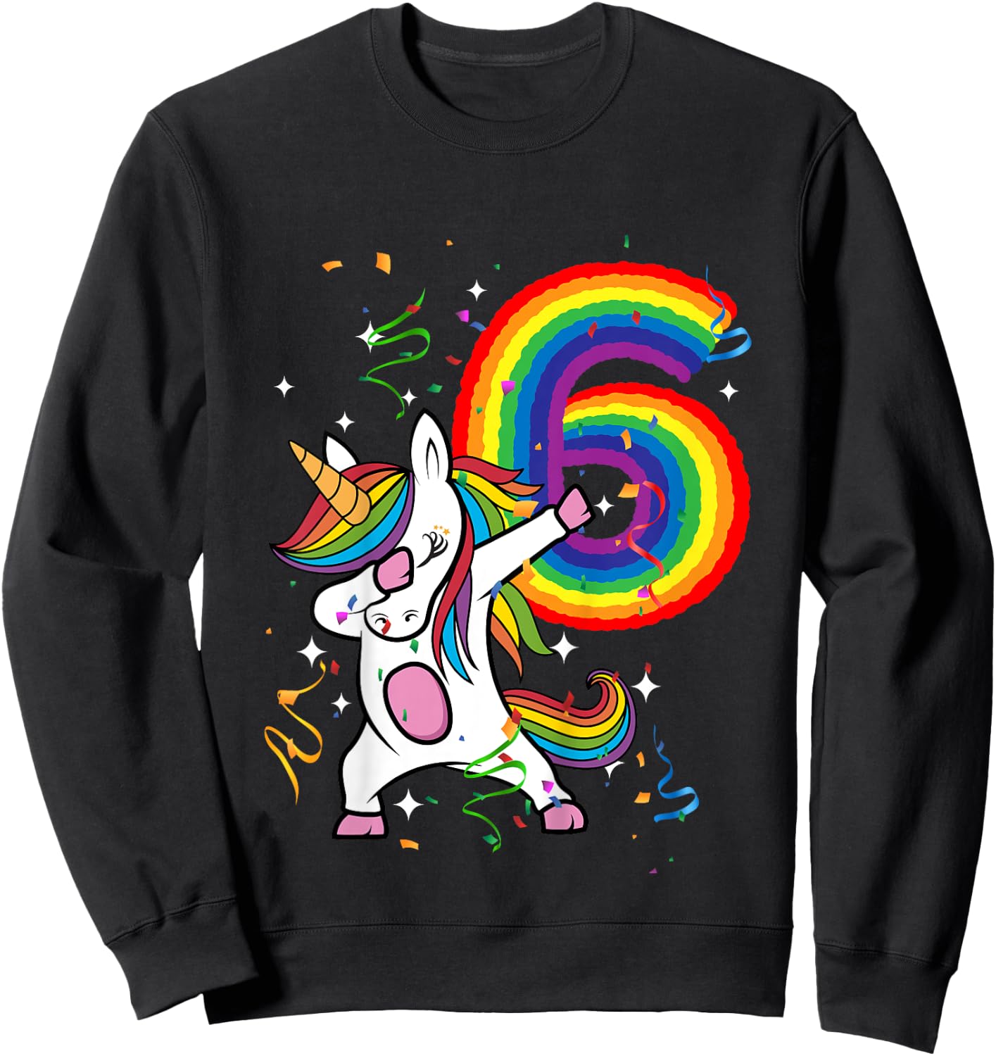 Birthday Rainbow Dabbing Unicorn 6 Years Old Girls Shirt Sweatshirt - Sweatshirt | Black