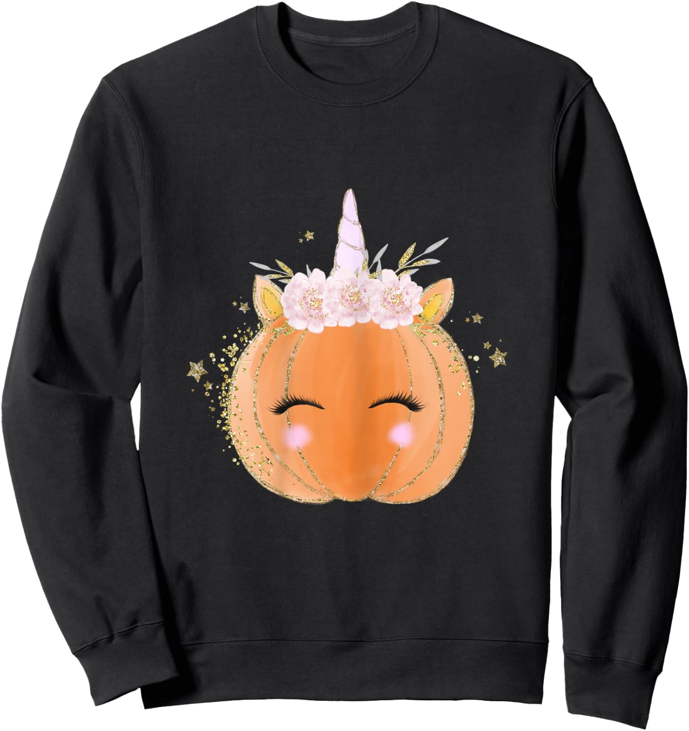 Unicorn Pumpkin Costume Halloween Gift Girls Kid Women Men Sweatshirt - Sweatshirt | Black