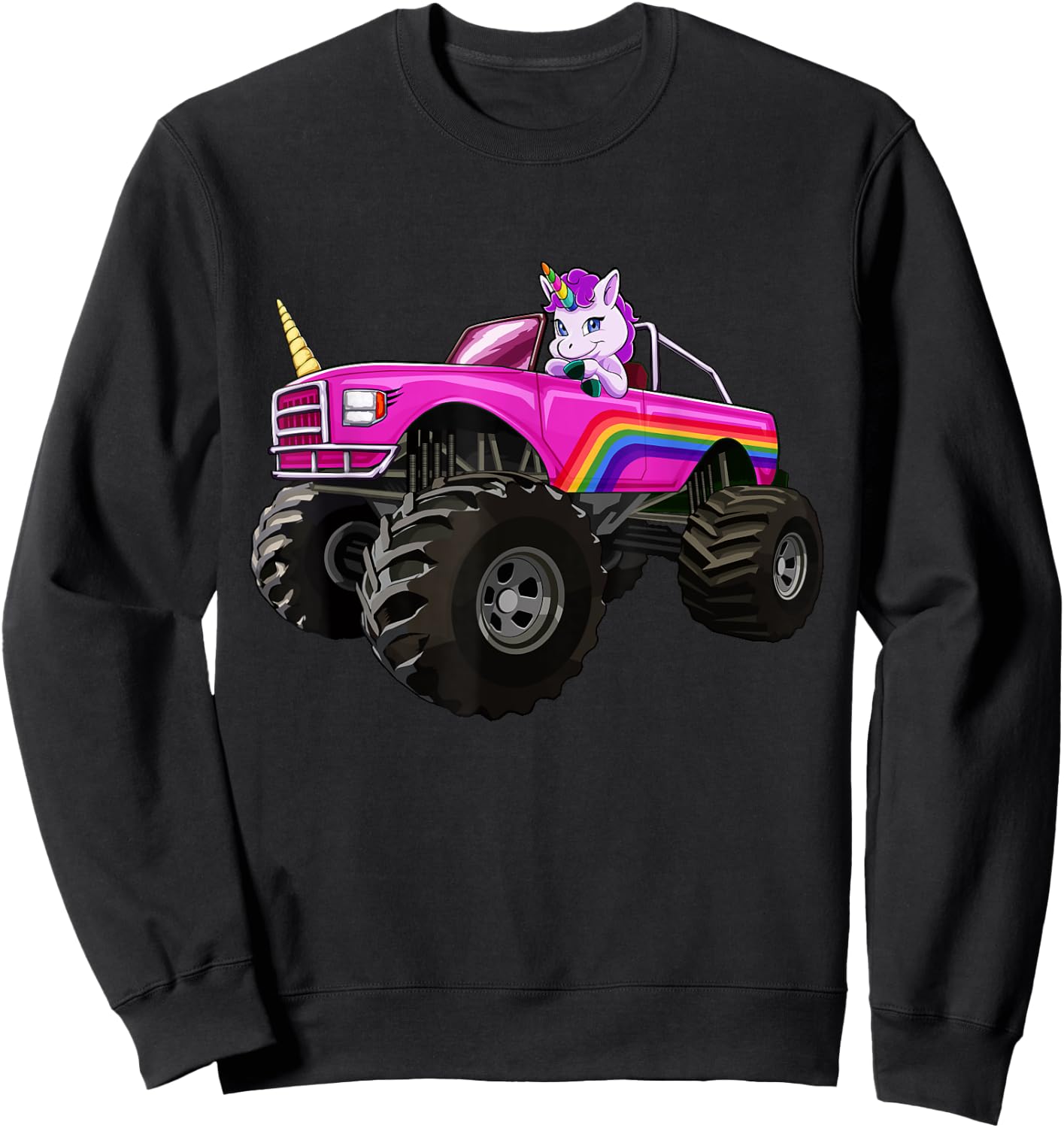 Monster Truck Unicorn T Shirt Women Kids Girl Party Gift Sweatshirt - Sweatshirt | Black