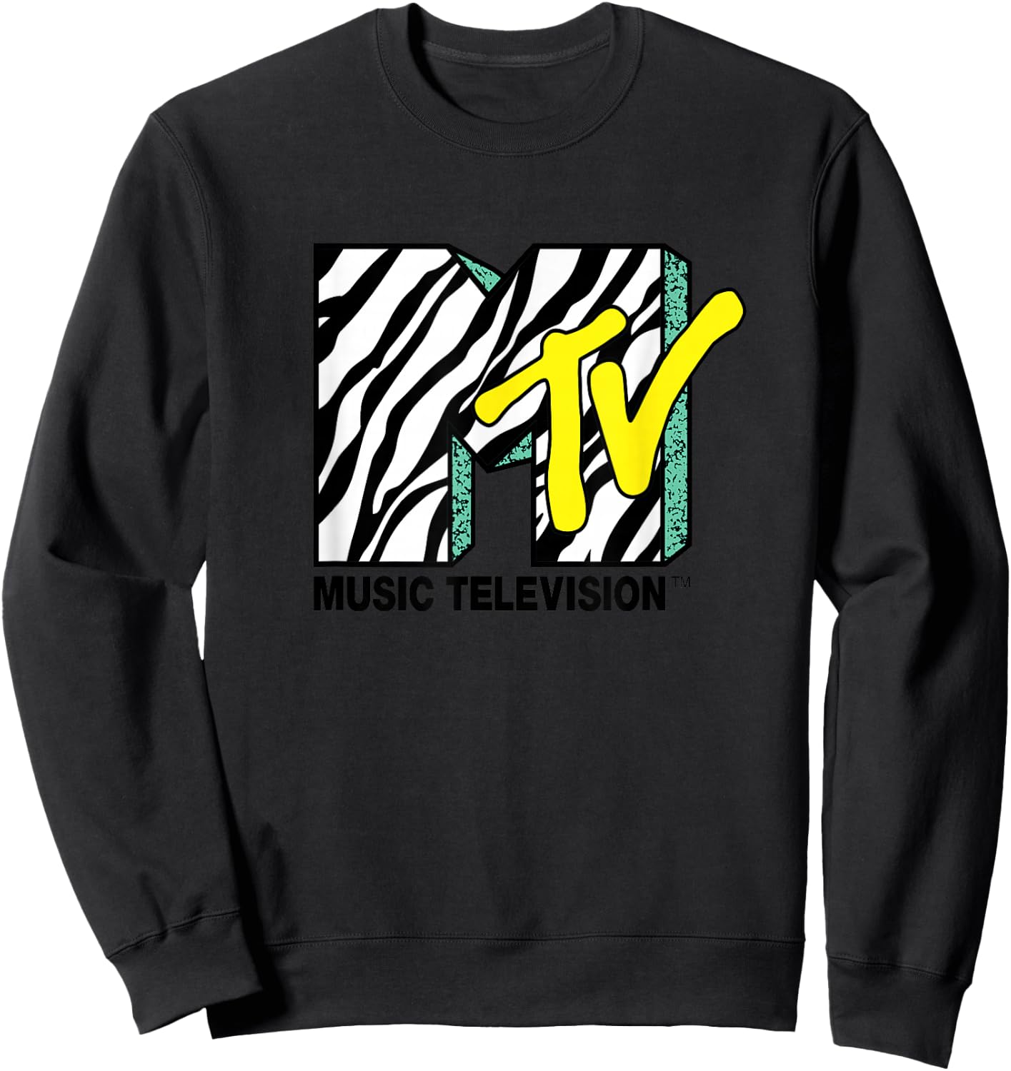 Mtv Logo With Zebra Treatment With Yellow Color Fill Sweatshirt - Sweatshirt | Black