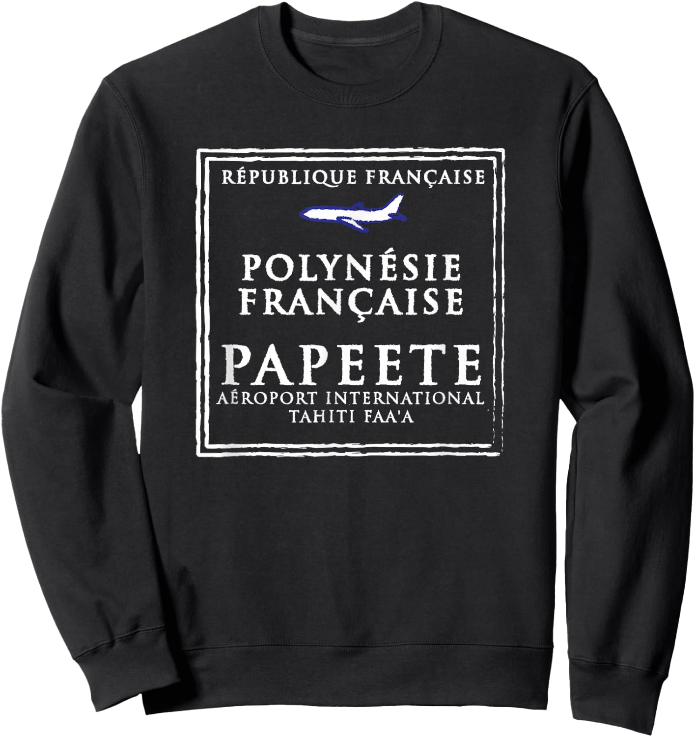 Papeete Tahiti Passport Stamp Vacation Travel Sweatshirt - Sweatshirt | Black