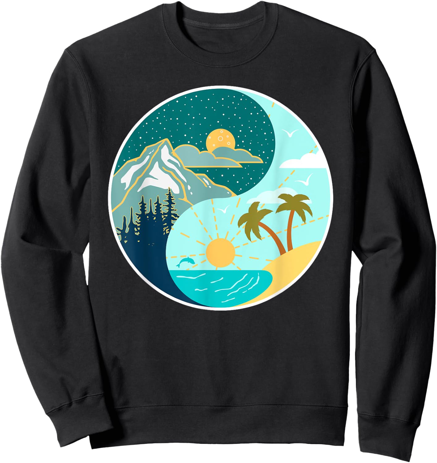 Ying Yang Mountains and Beach Landscape design Men Women Kids Sweatshirt - Sweatshirt | Black
