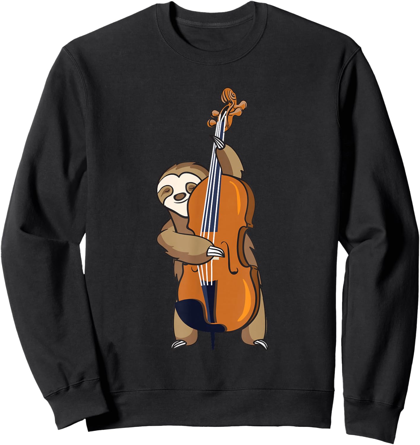 Jazz Sloth Playing Upright Bass T Shirt Cool Musician Gifts Sweatshirt - Sweatshirt | Black