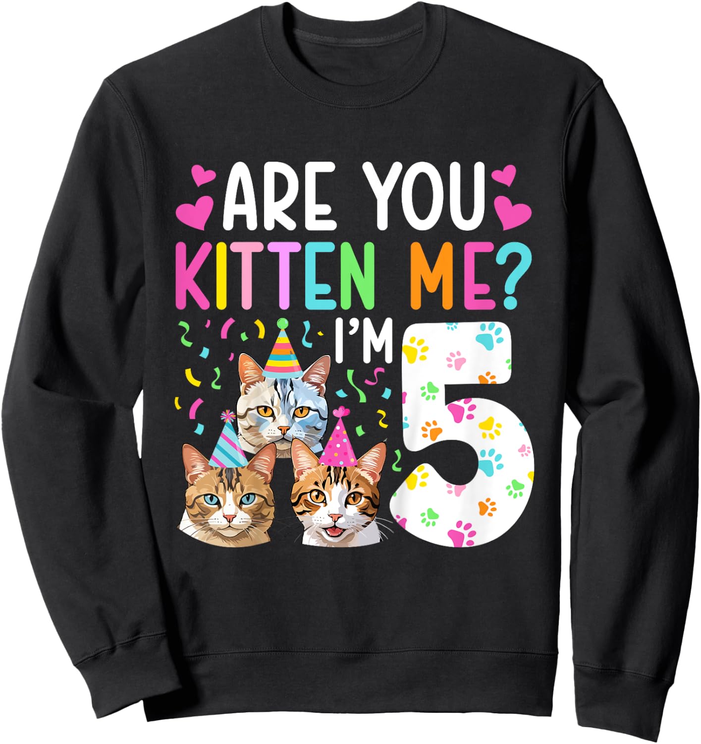 5th Cat Birthday Party 5 Year Old Girl Kitten Birthday Sweatshirt - Sweatshirt | Black