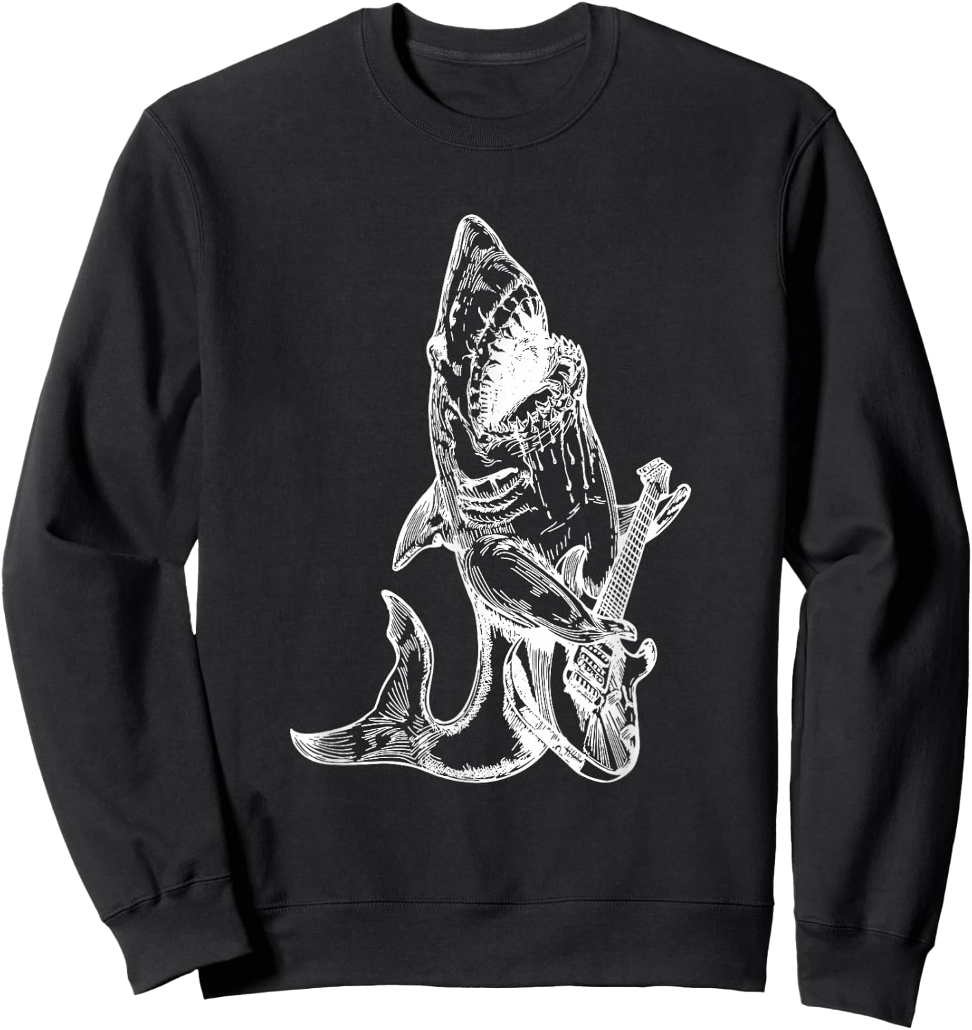 Shark Playing Guitar Funny Fish Guitarist Cool Rock Musician Men Women Kids Sweatshirt - Sweatshirt | Black