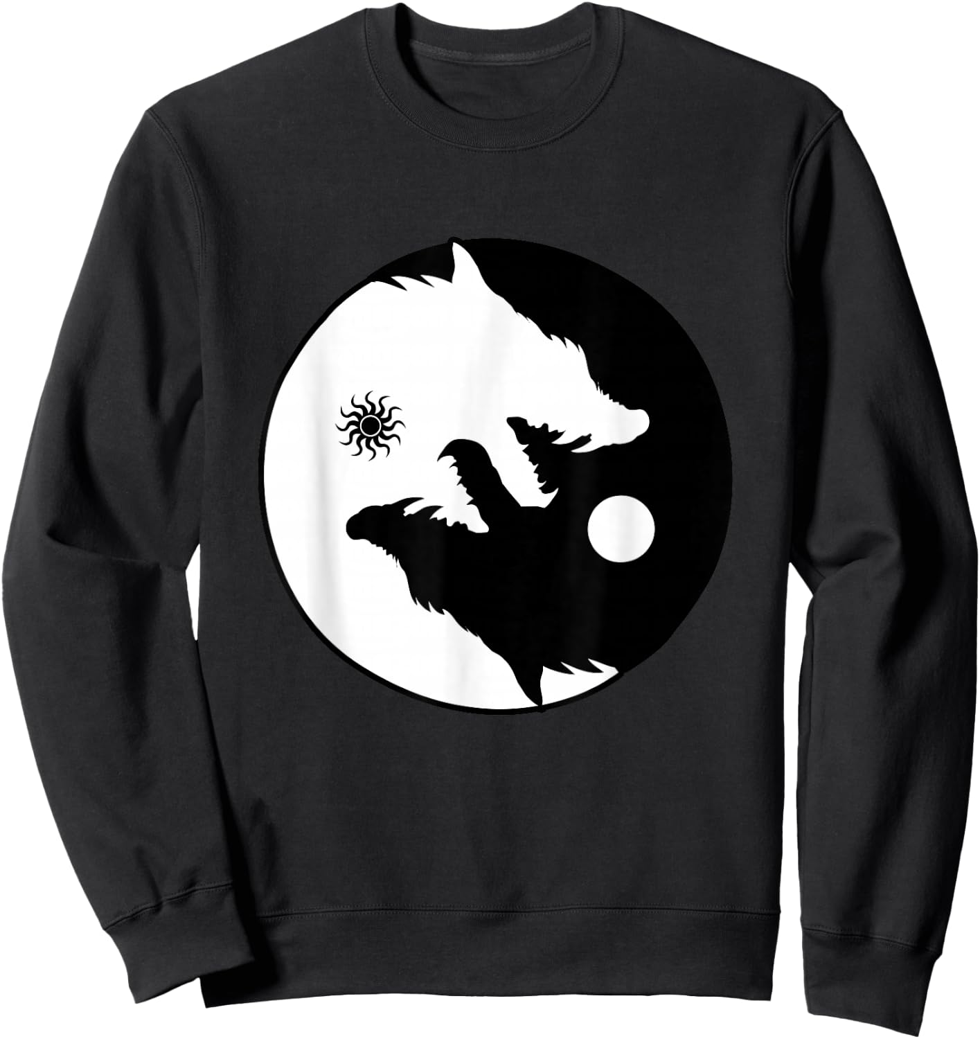 Wolf Yin Yang Sun Moon Vintage Harmony Balance Life Gift Sweatshirt - Sweatshirt | Black