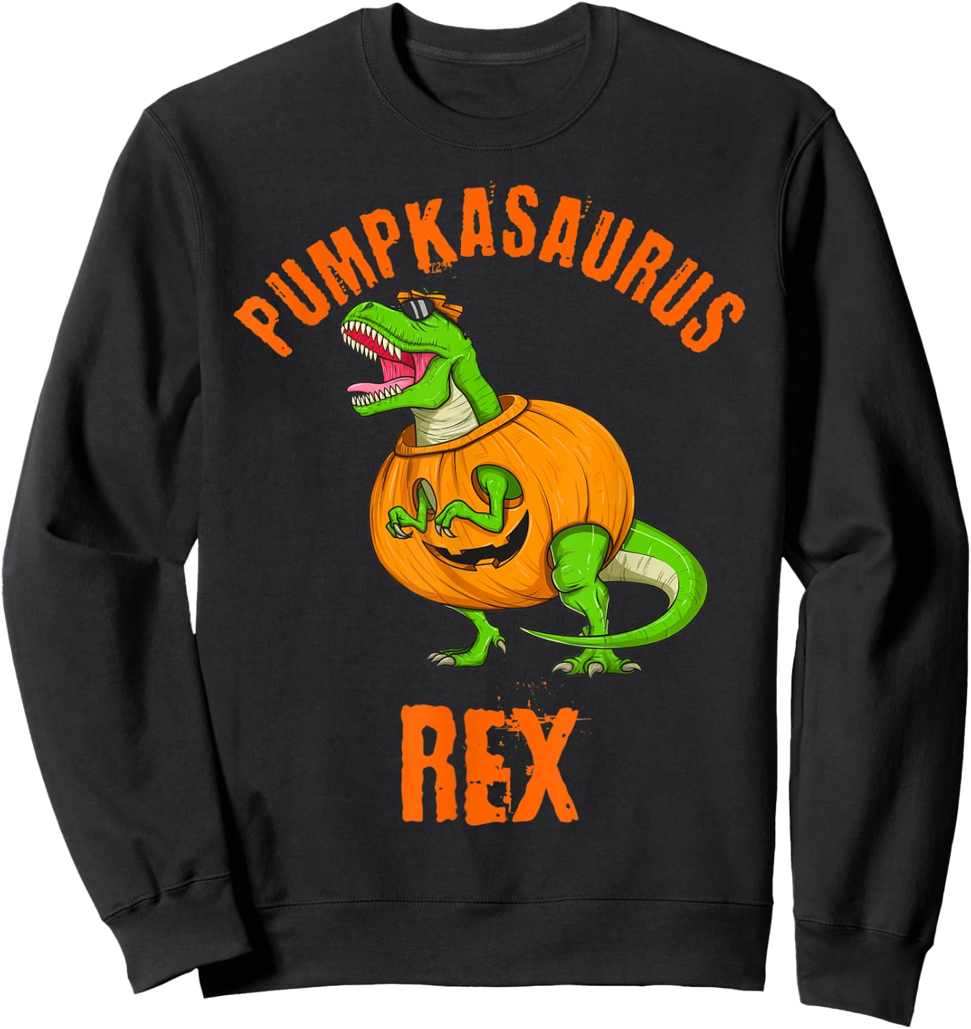 Halloween Pumpkasaurus Rex T Rex Dinosaur Jack O Lantern Fun Sweatshirt - Sweatshirt | Black