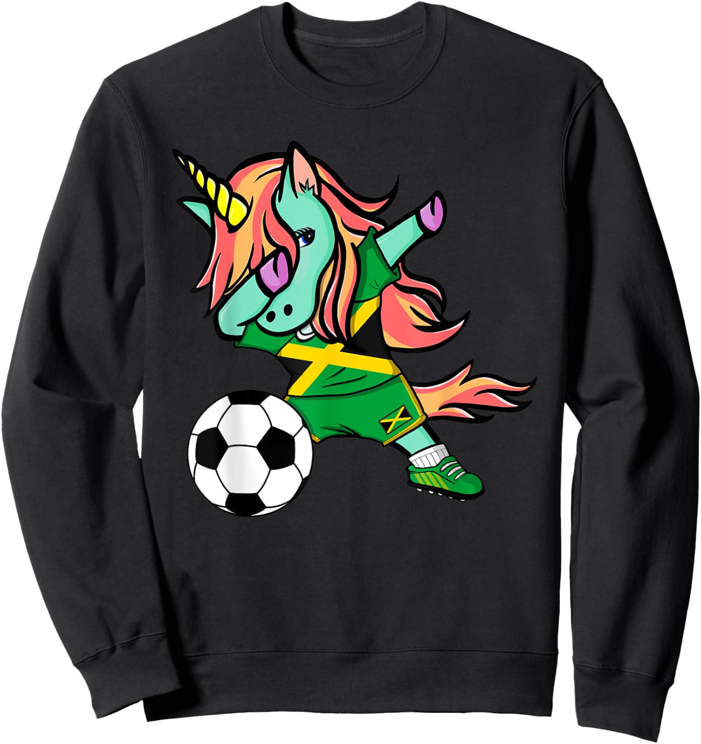 Unicorn Dab Jamaica Soccer Jersey Jamaican Football T Shirt Sweatshirt - Sweatshirt | Black