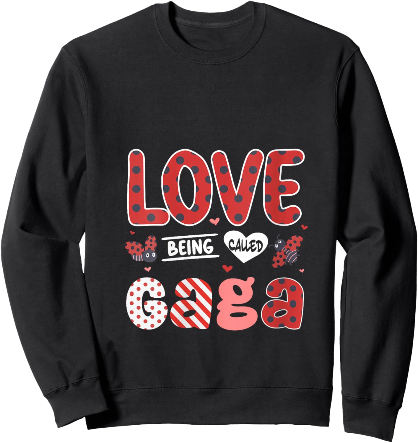 Women's Cute I Love Being Called Gaga Ladybug Happy Valentines Day V-Neck Sweatshirt - Sweatshirt | Black