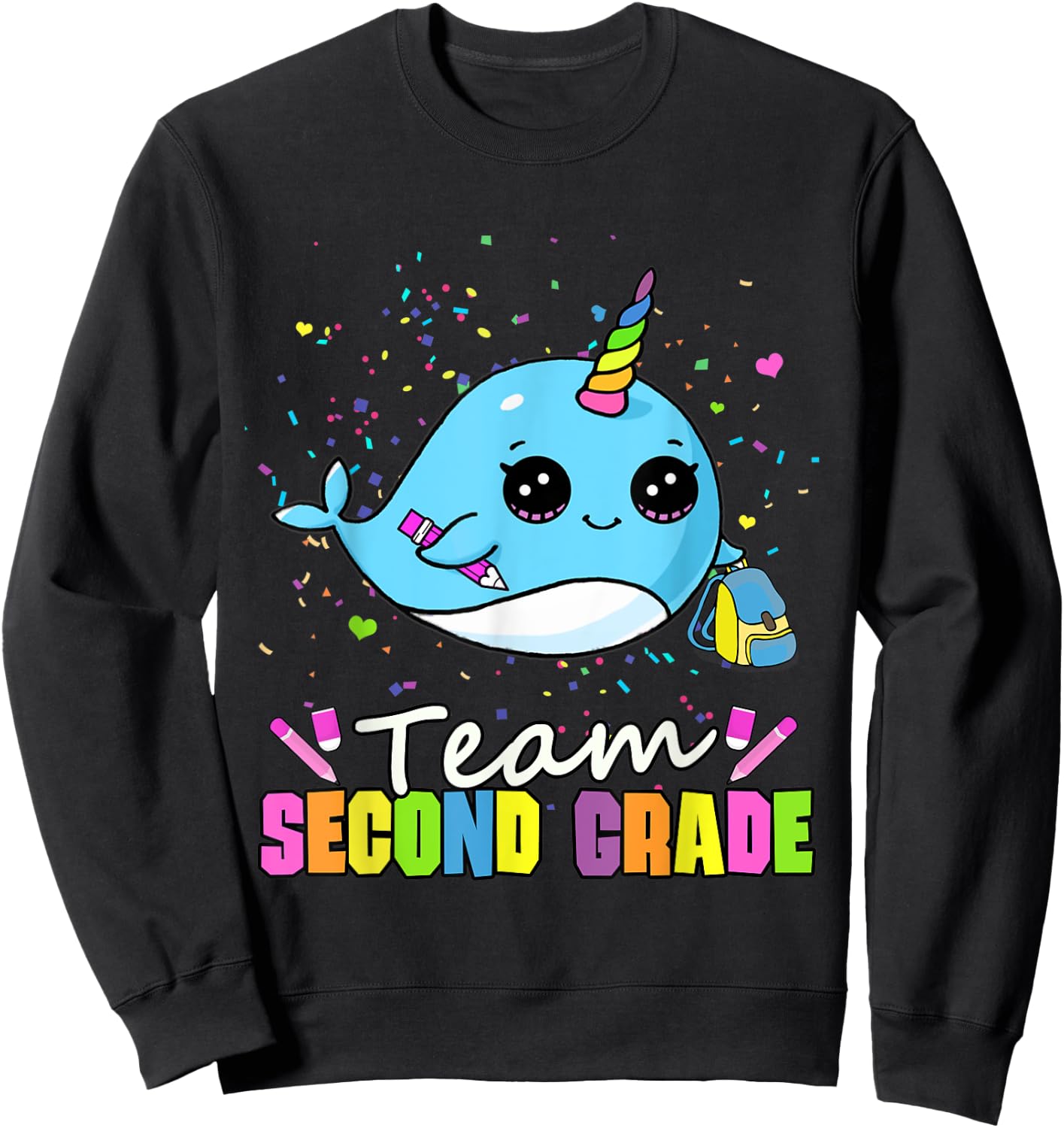 Team Second Grade Narwhal Team 2nd Grade Sweatshirt - Sweatshirt | Black