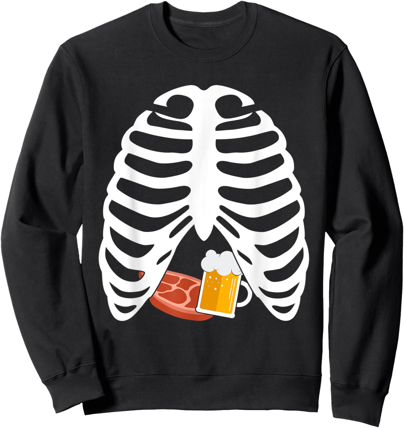 Halloween Funny Beer & Steak Costume Skeleton Rib Cage Gifts Sweatshirt - Sweatshirt | Black