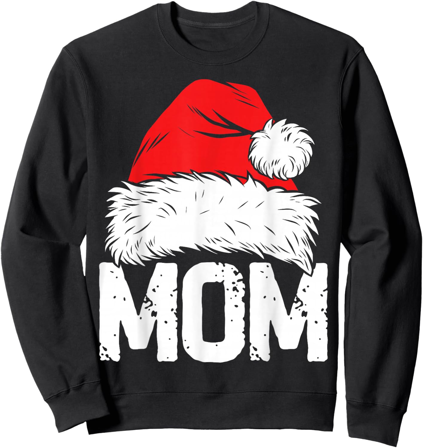 Mom Santa Christmas Family Matching Pajamas Mama Xmas Mother Short Sleeve Sweatshirt - Sweatshirt | Black