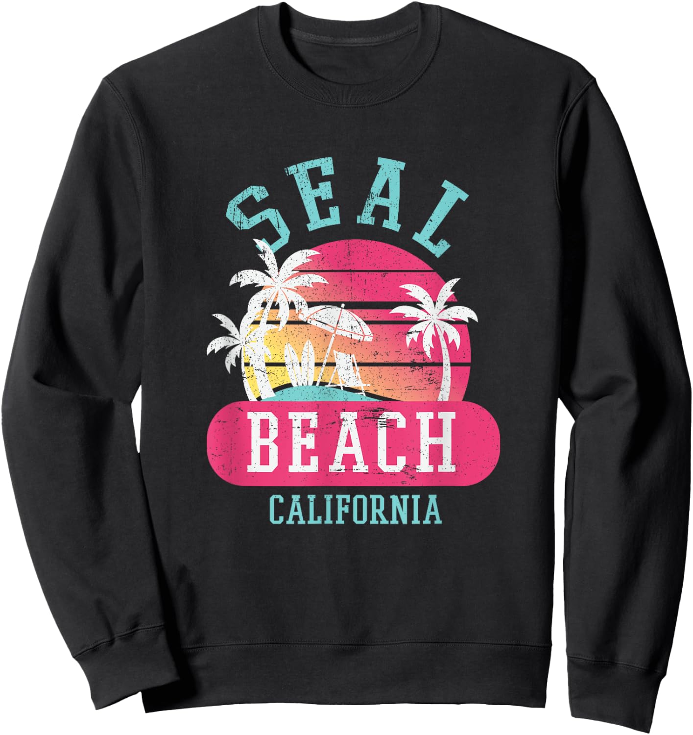 Retro Cool Seal Beach California Beaches Sweatshirt - Sweatshirt | Black