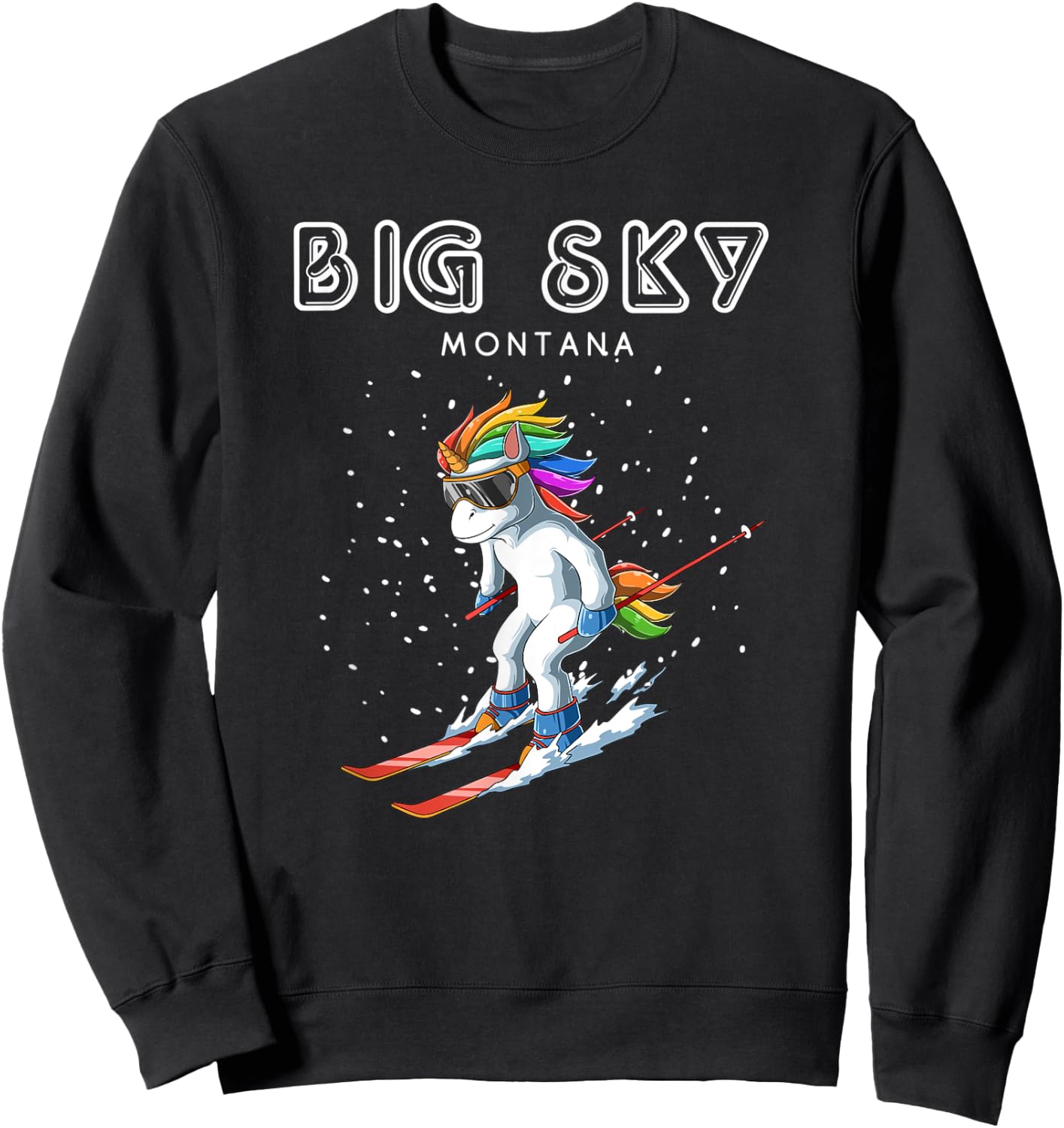 Montana Big Sky - Unicorn USA Ski Resort 80s Retro Gift Sweatshirt - Sweatshirt | Black