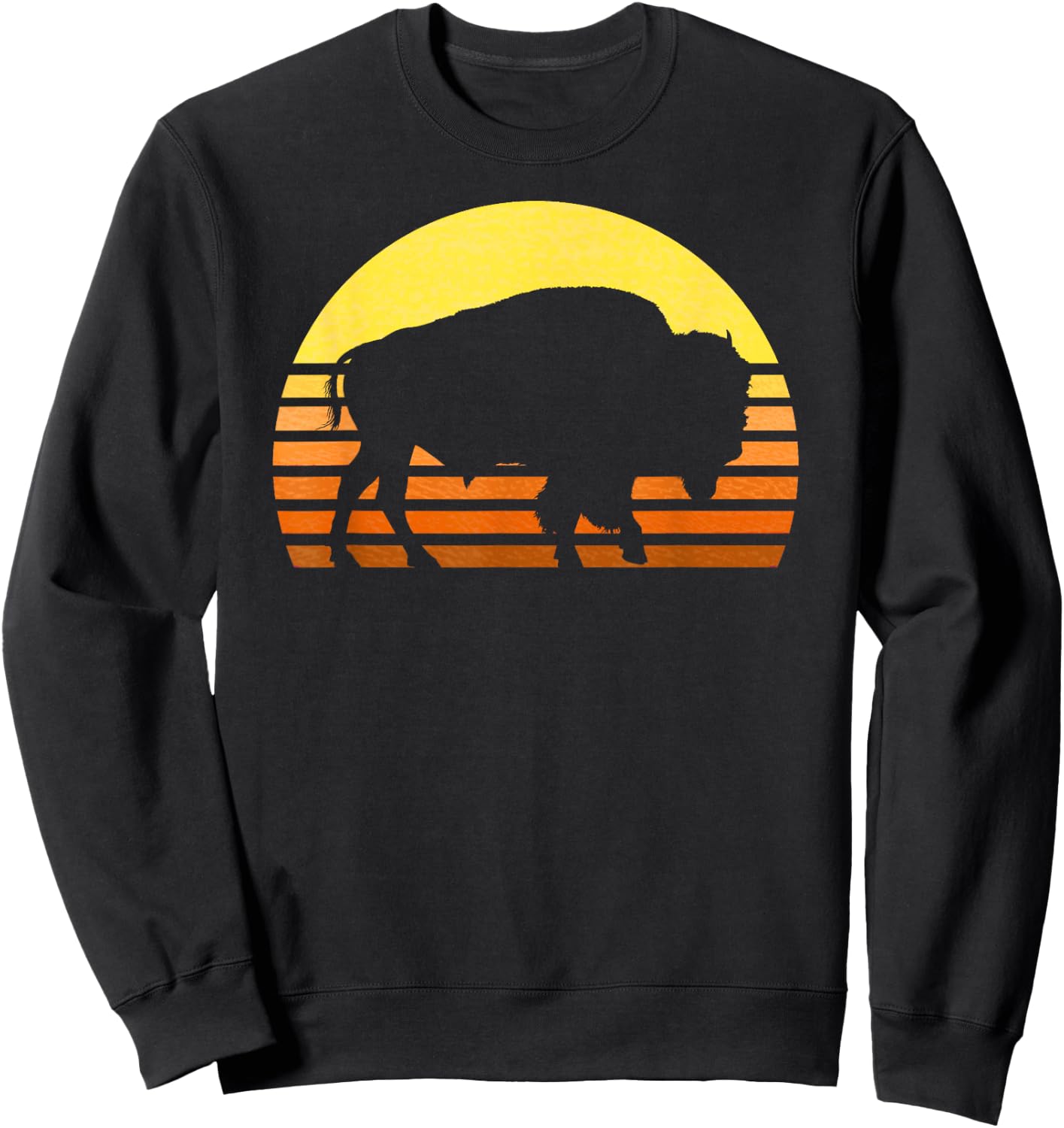 Native American Bison Buffalo Bull Western Indian Retro Sun Sweatshirt - Sweatshirt | Black