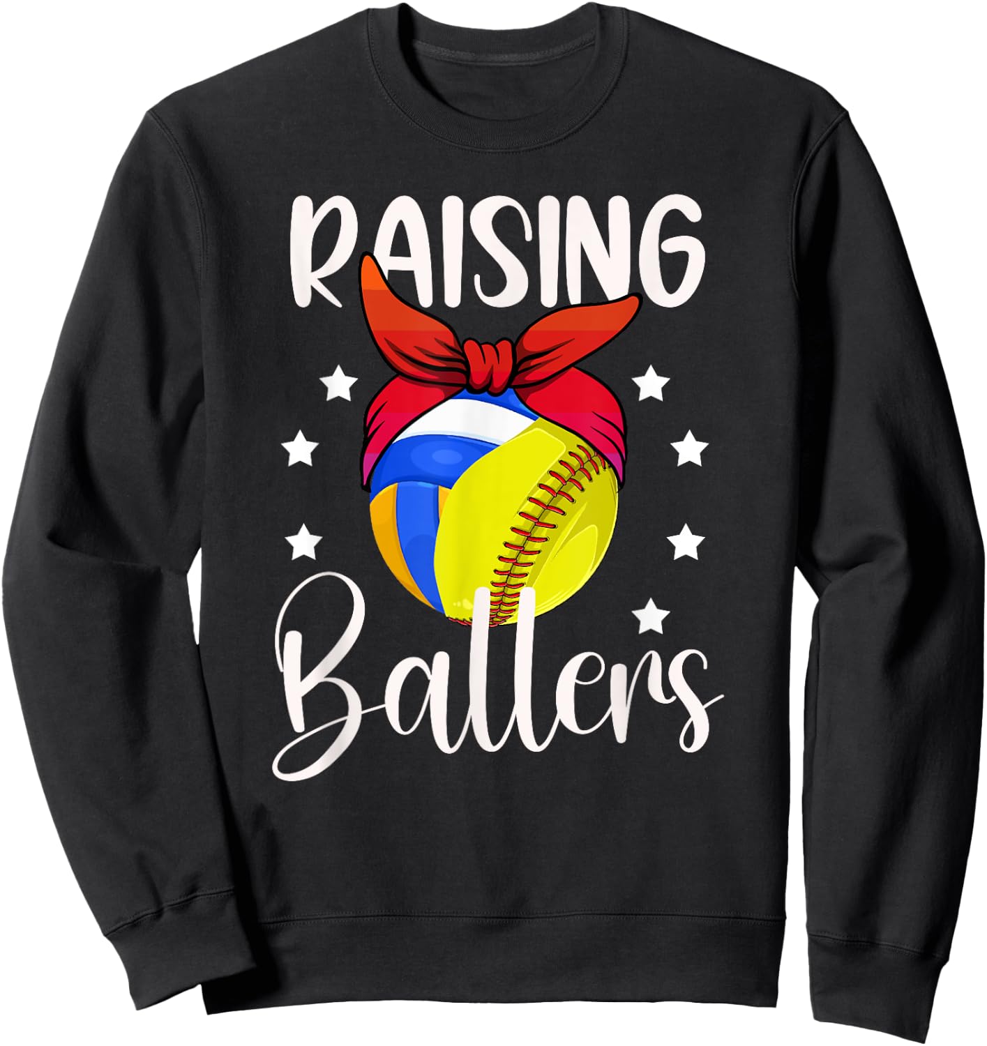 Raising Ballers Softball Volleyball Mom Sweatshirt - Sweatshirt | Black