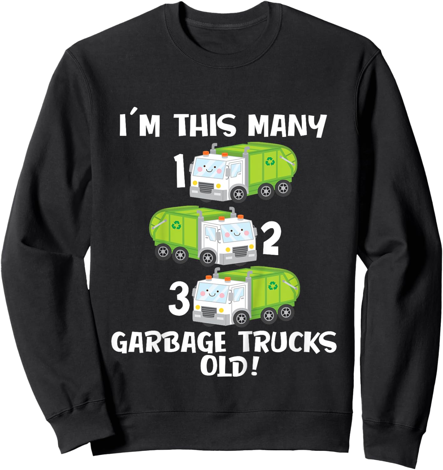3rd Birthday Cute Garbage Truck Counting 123 Toddlers Sweatshirt - Sweatshirt | Black