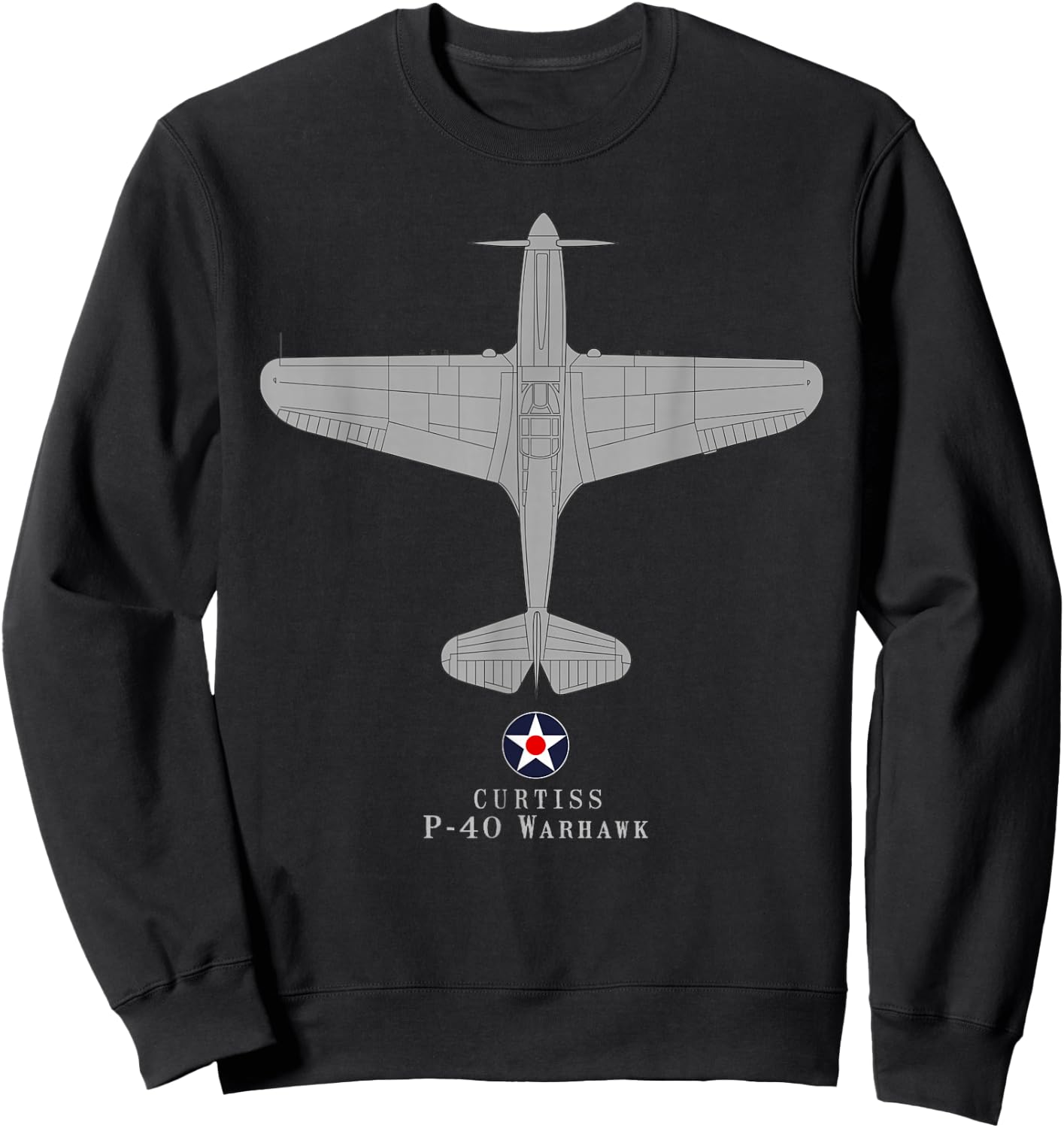 P-40 Warhawk WWII Fighter Airplane Tech Drawing Sweatshirt - Sweatshirt | Black