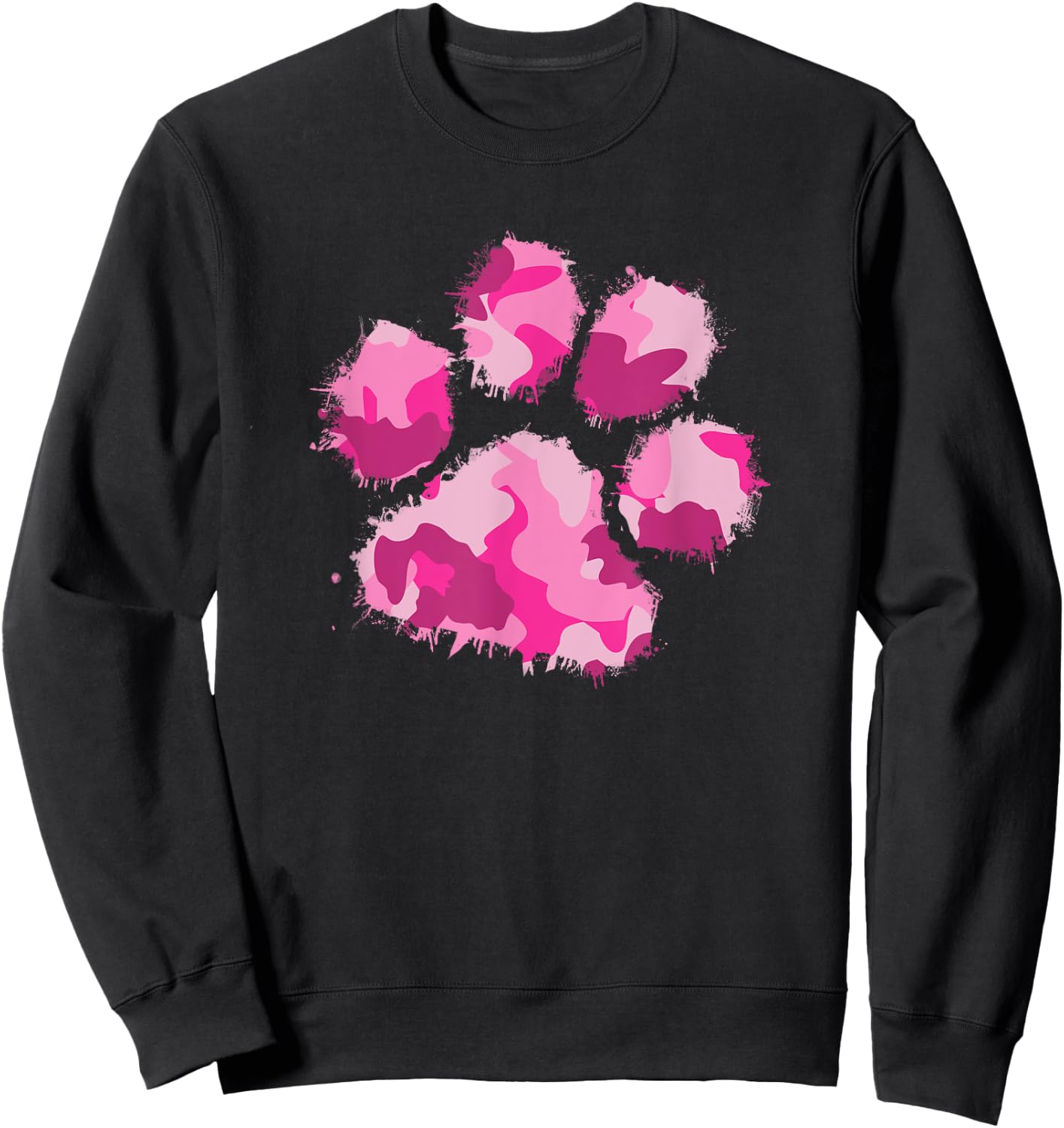 Camo Dog Paw Print Pink Shirt Camouflage Gift Women Military Sweatshirt - Sweatshirt | Black