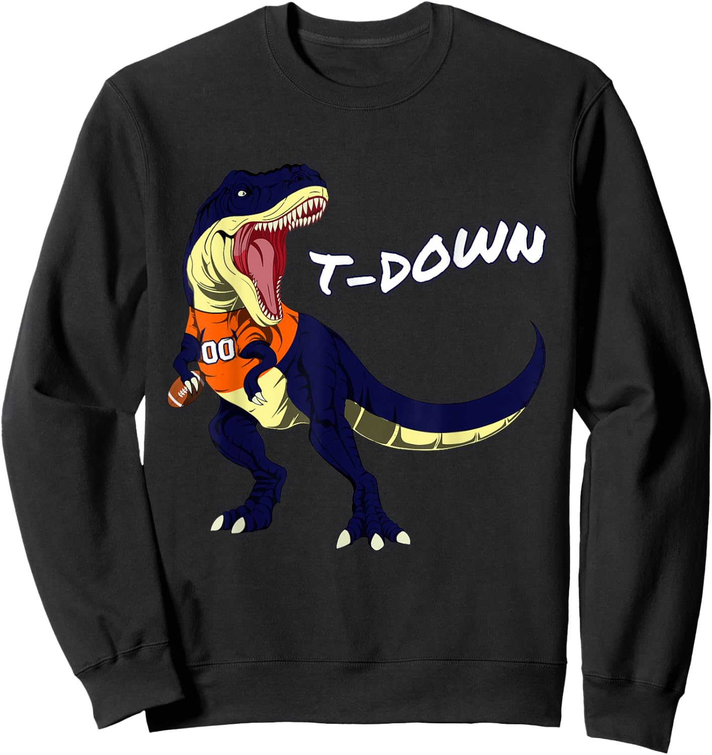 Denver Dinosaur T Rex Football Touchdown Kids Boys Girls Sweatshirt - Sweatshirt | Black