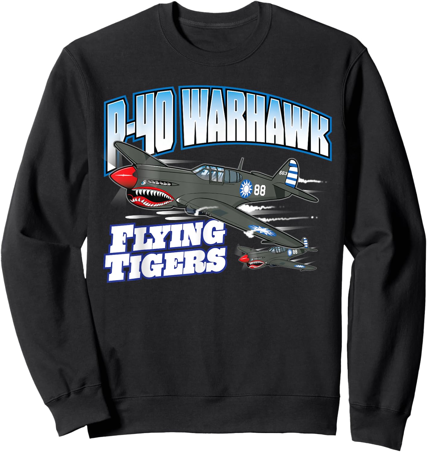 Toon Factory P-40 Warhawk Flying Tigers Warbirds -Adults Black Sweatshirt - Sweatshirt | Black