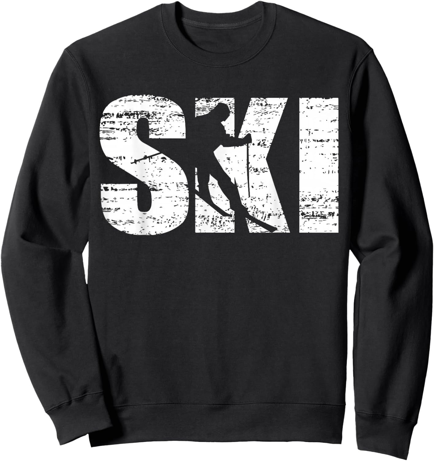 Ski - Distressed Look Skiing & Skiers Sweatshirt - Sweatshirt | Black