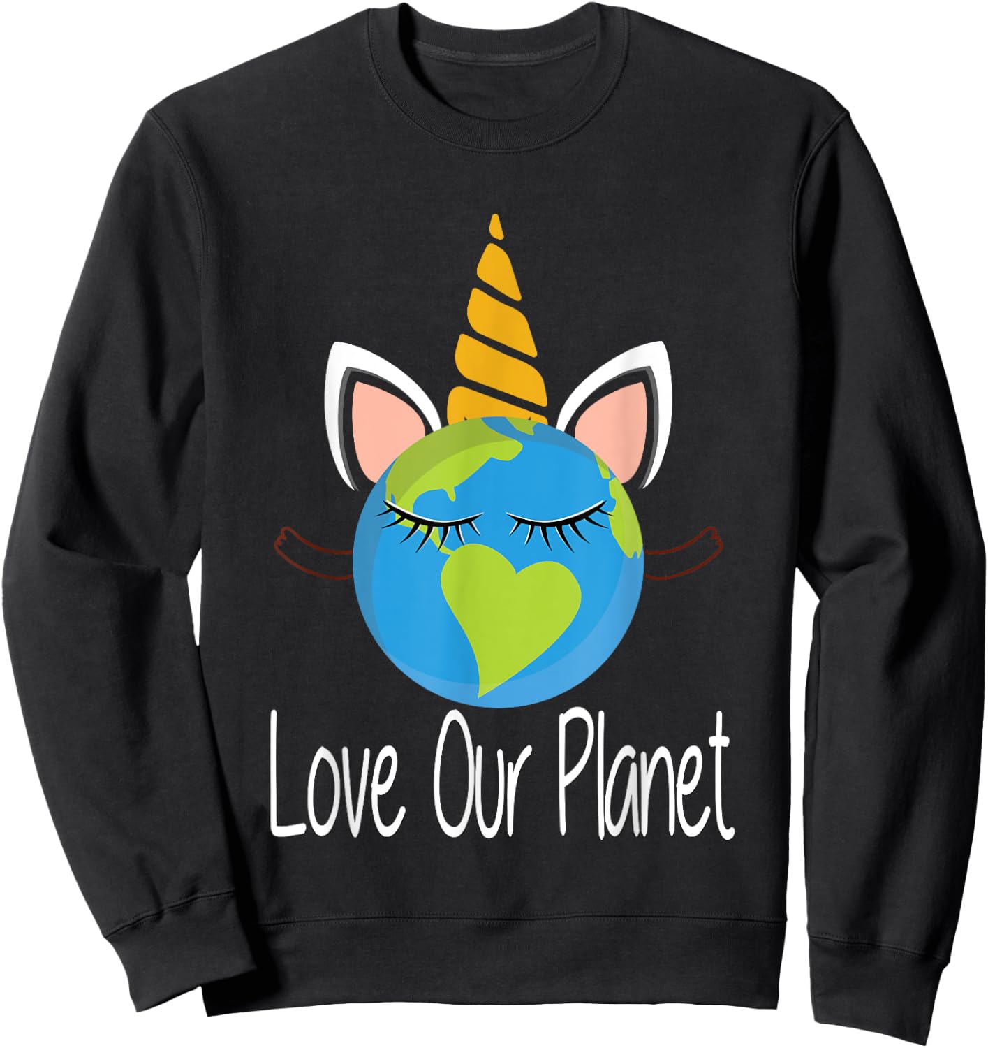 Toddler Girl Earth Day T Shirt Kids Unicorn Face Teen Sweatshirt - Sweatshirt | Black
